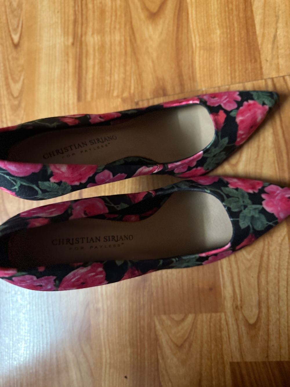 Christian Siriano Black Pumps with Pink Floral Print